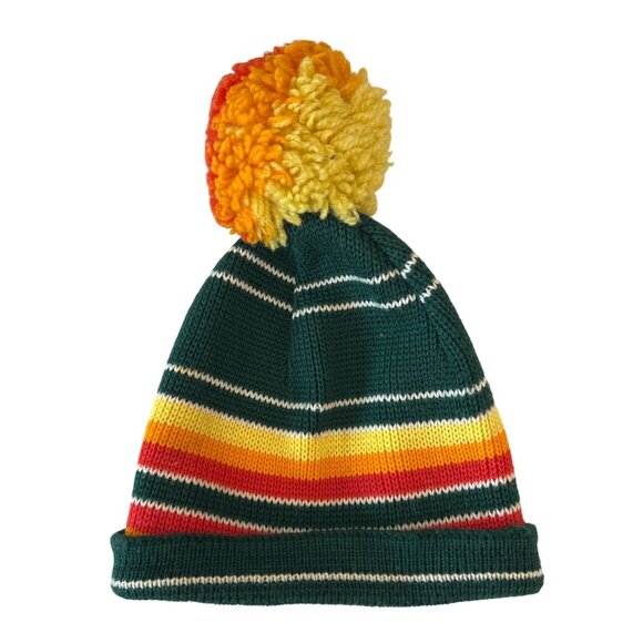 Vintage Wigwam Wool Pom-Pom Beanie Striped Retro Winter Hats Lot of 2 - Picture 2 of 7